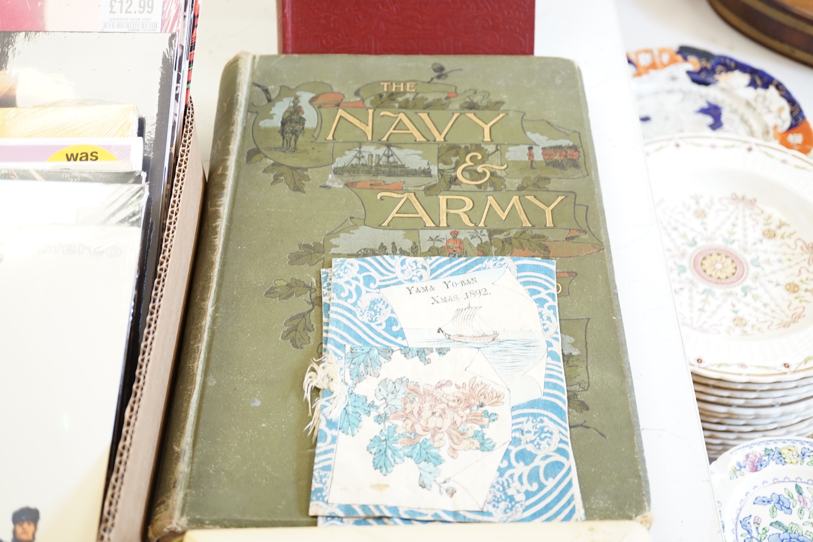 A photograph album with musical mechanism, two printed menus, 1892 and 1893 and four publications